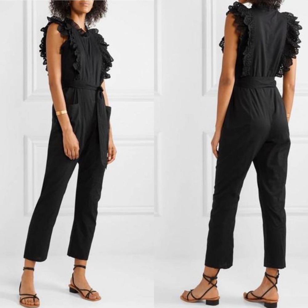 Apiece Apart Women's Limon Eyelet Ruffle Black Jumpsuit 10